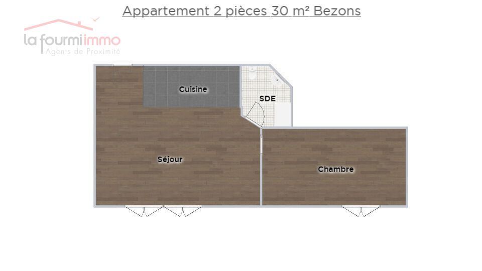 Appartement 2 pièces avec parking au calme  - Plan 2d 