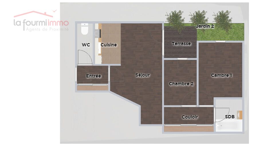 Appartement 3 pièces avec terrasse  - Plans 2d appartement rdc 3 pièces avec terrasse et 2 parkings