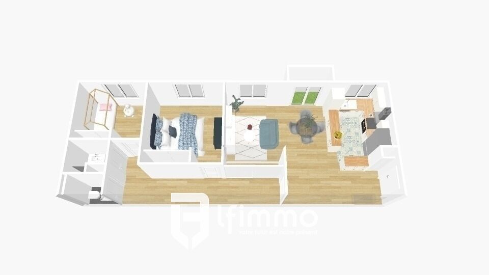 Appartement 3 pièces de 64 m² avec balcon et cave - Rueil-Malmaison. - Plan 3d homestaging