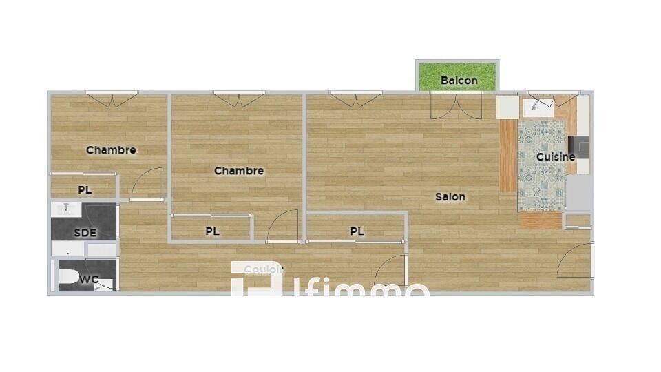 Appartement 3 pièces de 64 m² avec balcon et cave - Rueil-Malmaison. - Plan 2d