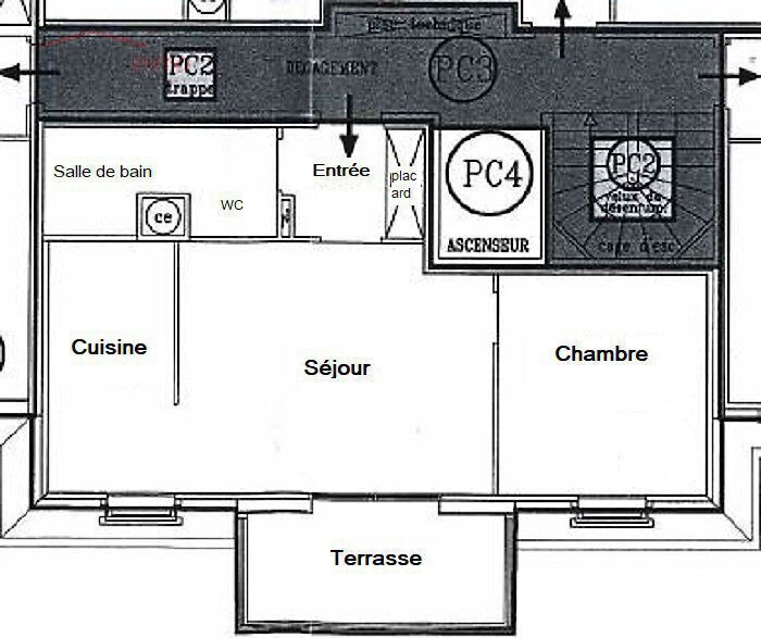 T2  au dernier étage avec ascenseur et terrasse - Plan appart