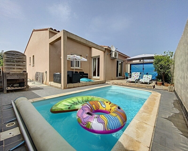Maison plain-pied 90 m2 en 3 f - 3 ch - piscine - Latour-Bas-Elne