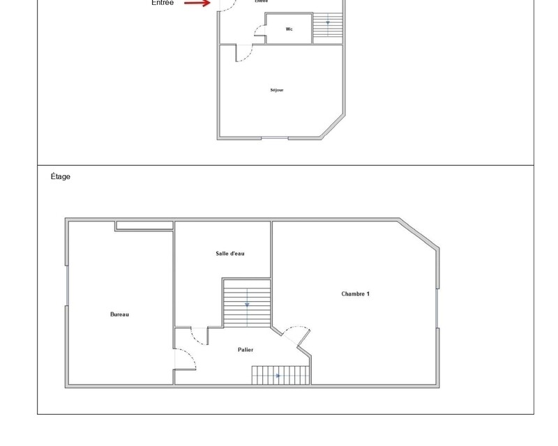 Lyon 3, Appart. T3 (Dans une maison composée de 2 Appart.) - Plan 1er et 2ème niveaux