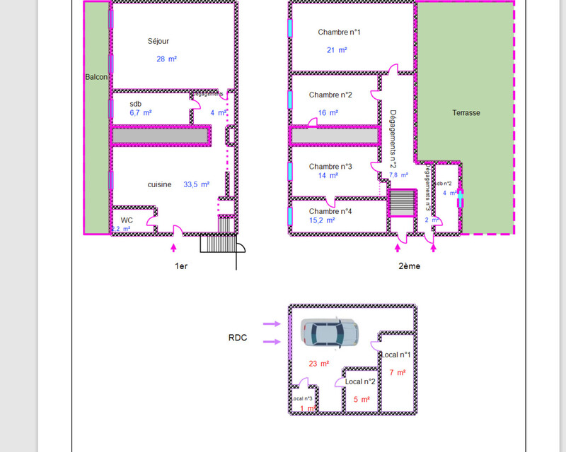  maison 4 ch + t2 indépendant + terrasse 100 m² Et garage - Plan maison rdg