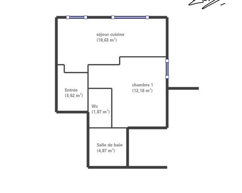 Appartement de 42.17 m² + garage 13 m² coté mur Escalade - Plan t2