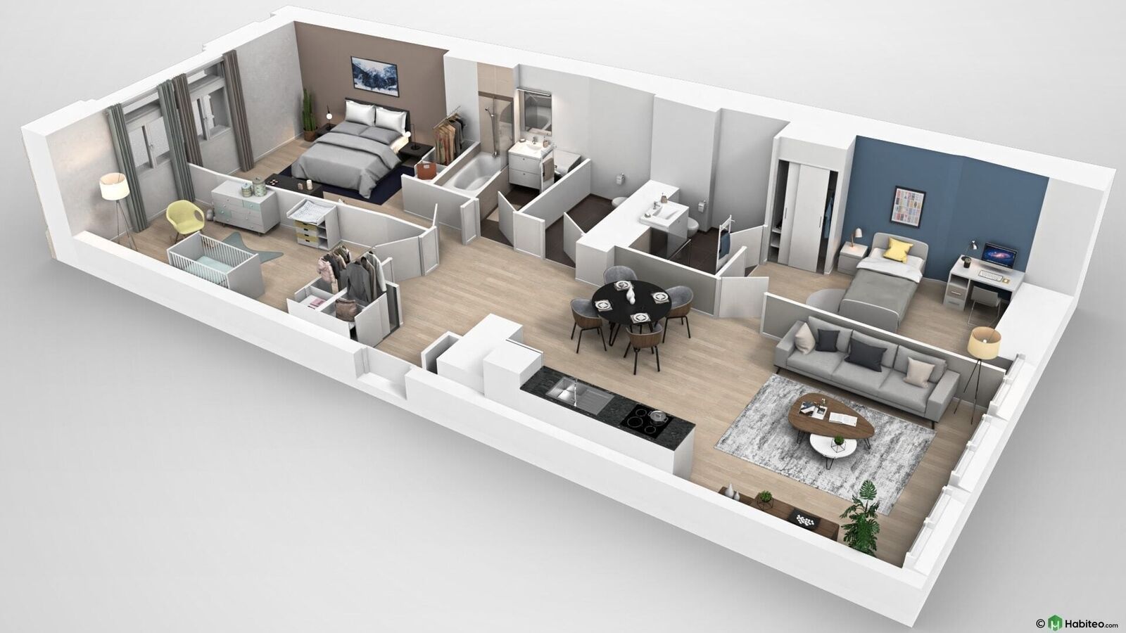 Appartement 4 pièces de 93 m²  - Plan 3d lot 3 s