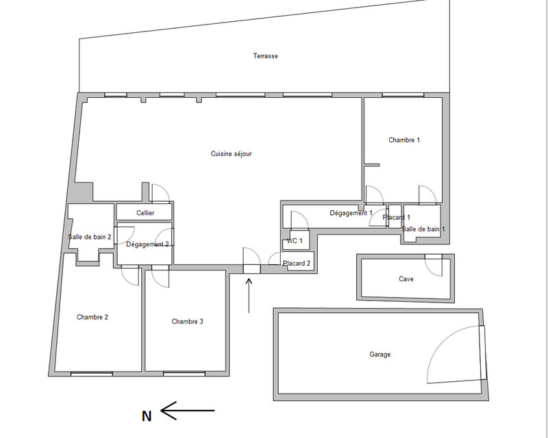 Beau T4 bis  séjour 60m² 3 chambres. terrasse 50 m² + garage,  - Plan t5