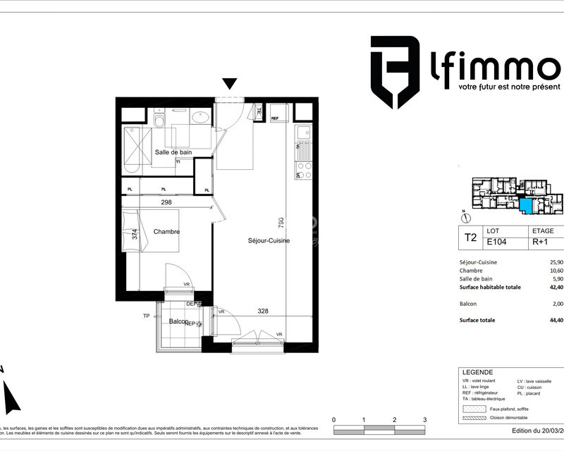 À vendre – Appartement T2 de 42,40 m² avec balcon – Givors - E104