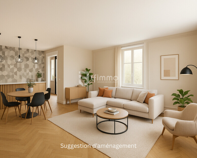 Rez de jardin rénové dans une maison de Maître - Salon meublé - suggestion d aménagement