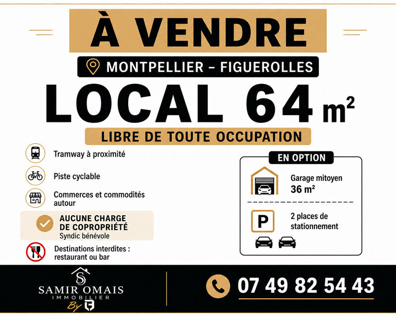 Local commercial libre - 64 m² - Montpellier Figuerolles - Chatgpt image 13 août 2026  15 59 02